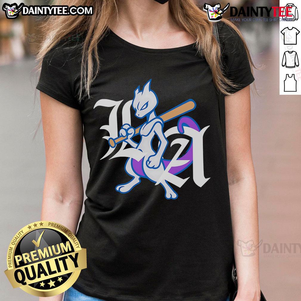 Awesome LA Dodgers X Mewtwo logo ladies tee featuring vibrant graphics and a stylish fit for fans of both brands.