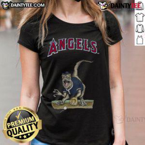 Alt Text: Awesome Los Angeles Angels Tiny Turnip Velociraptor ladies tee featuring a fun dinosaur graphic and vibrant colors.