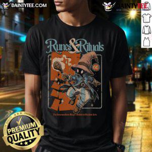 Awesome Mage's Guide Runes & Rituals T-Shirt featuring mystical designs and vibrant colors for fantasy enthusiasts.