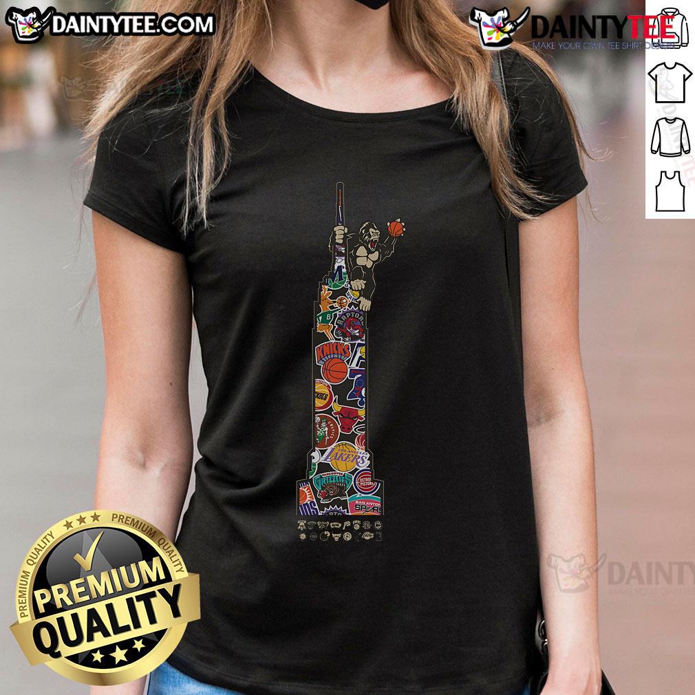 Alt Text: Awesome New York Knicks Hardwood Classics King Kong Ladies Tee featuring vibrant graphics and stylish design.
