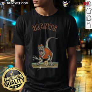 Alt Text: Awesome San Francisco Giants Tiny Turnip Velociraptor T-Shirt featuring a fun dinosaur design and team logo.