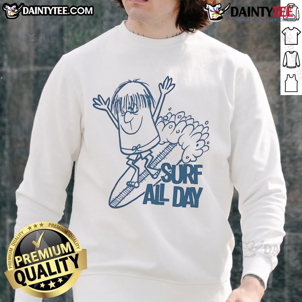 Awesome Surf All Day Sweatshirt featuring a vibrant ocean graphic, perfect for beach lovers and casual styling.