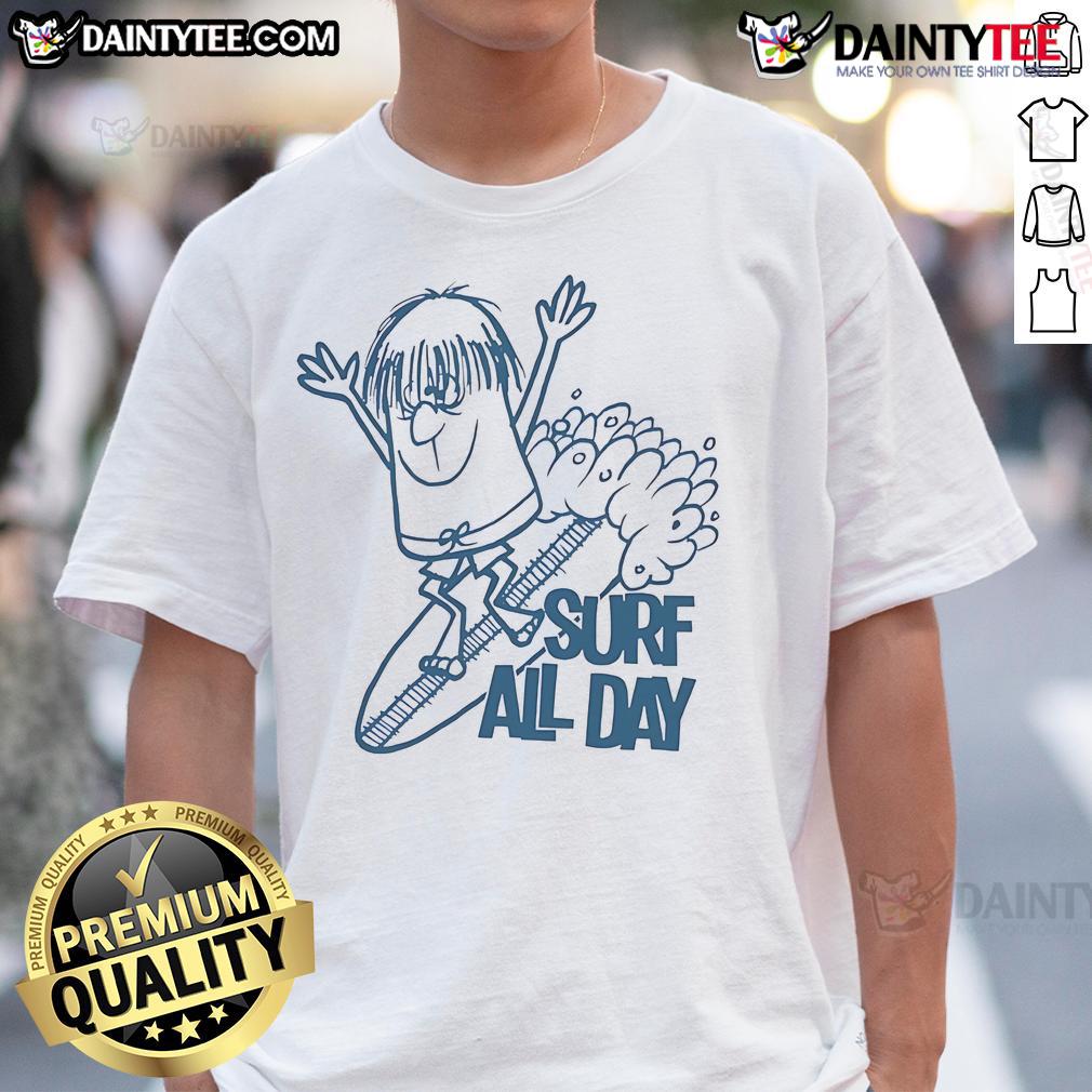 Awesome Surf All Day T-Shirt featuring a vibrant surfboard design, perfect for beach enthusiasts and surf lovers.