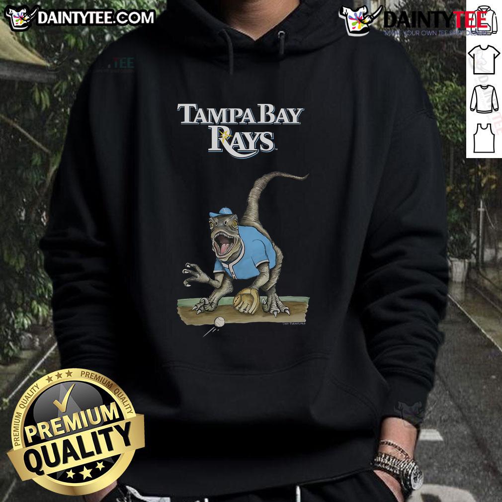 Awesome Tampa Bay Rays Tiny Turnip Velociraptor Hoodie featuring a vibrant design for fans and dinosaur lovers alike.