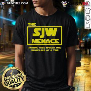 Alt Text: Awesome The SJW Menace T-Shirt featuring bold graphics and a unique design for activism and awareness.