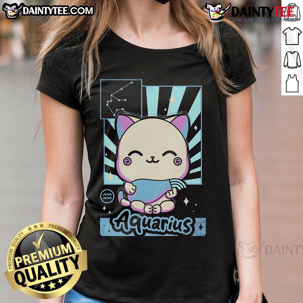 Adorable Kawaii Aquarius ladies tee featuring cute astrology design, perfect for zodiac lovers and fashion enthusiasts.