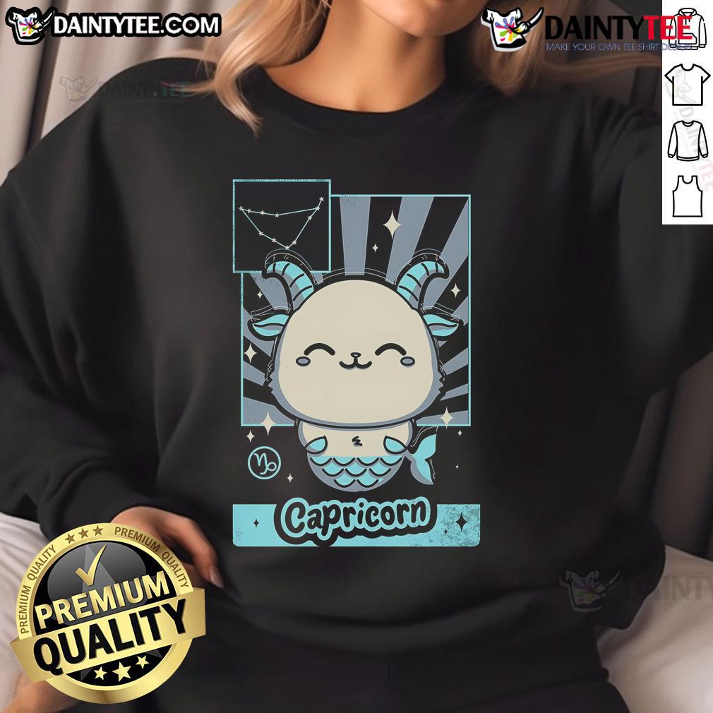 Alt Text: Cute astrology kawaii zodiac Capricorn sweatshirt featuring adorable designs and vibrant colors for astrology lovers.