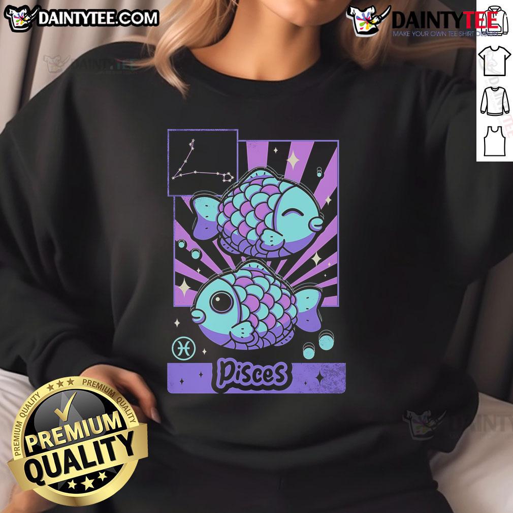 Adorable Pisces sweatshirt featuring kawaii astrology design with vibrant colors and cute zodiac symbols for astrology lovers.