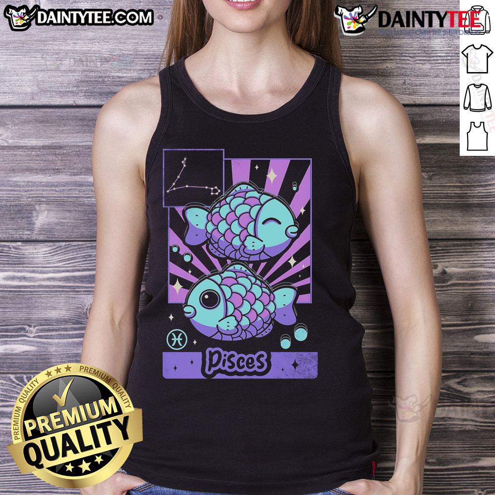 Alt Text: Cute astrology kawaii zodiac Pisces tank top featuring a playful design and vibrant colors for astrology lovers.