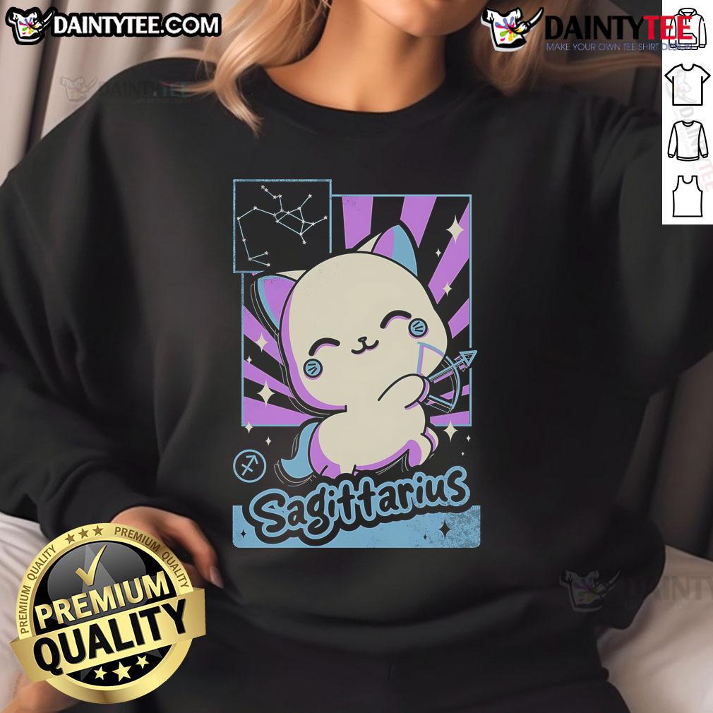 Alt Text: Cute astrology kawaii Sagittarius sweatshirt featuring vibrant designs and zodiac motifs for astrology lovers.