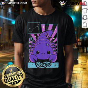 Cute Astrology Kawaii Zodiac Scorpio T-Shirt featuring a whimsical Scorpio design with vibrant colors and playful graphics.