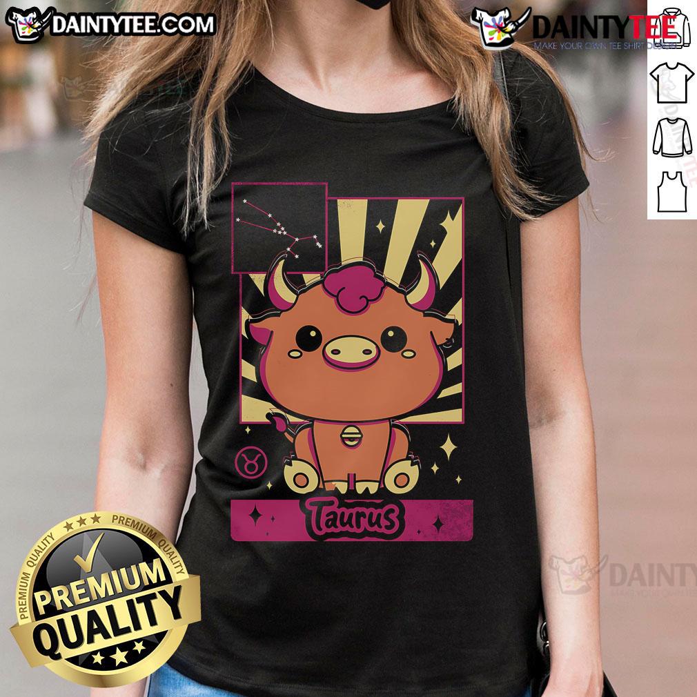 Alt Text: Cute astrology kawaii zodiac Taurus ladies tee featuring a playful bull design on a soft fabric.