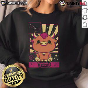 Cute astrology kawaii zodiac Taurus sweatshirt featuring a playful bull design in pastel colors.