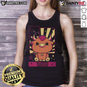 Alt Text: Cute astrology kawaii zodiac Taurus tank top featuring a playful bull design, perfect for astrology lovers.
