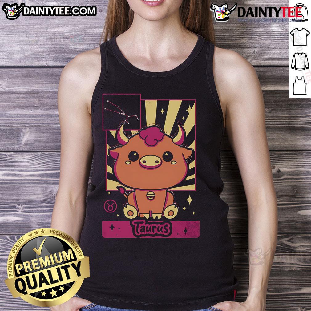 Alt Text: Cute astrology kawaii zodiac Taurus tank top featuring a playful bull design, perfect for astrology lovers.
