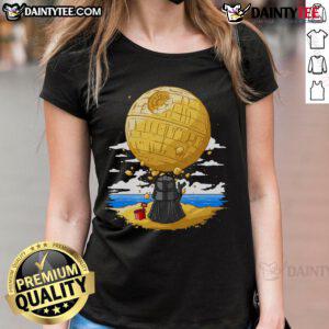 Cute Darkside Sandcastles Darth Vader Ladies Tee featuring a whimsical design of Darth Vader building sandcastles.