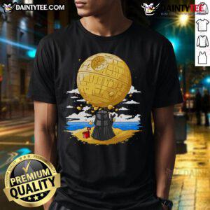 Alt Text: Cute Darkside Sandcastles Darth Vader T-Shirt featuring a whimsical design of Darth Vader building sandcastles.