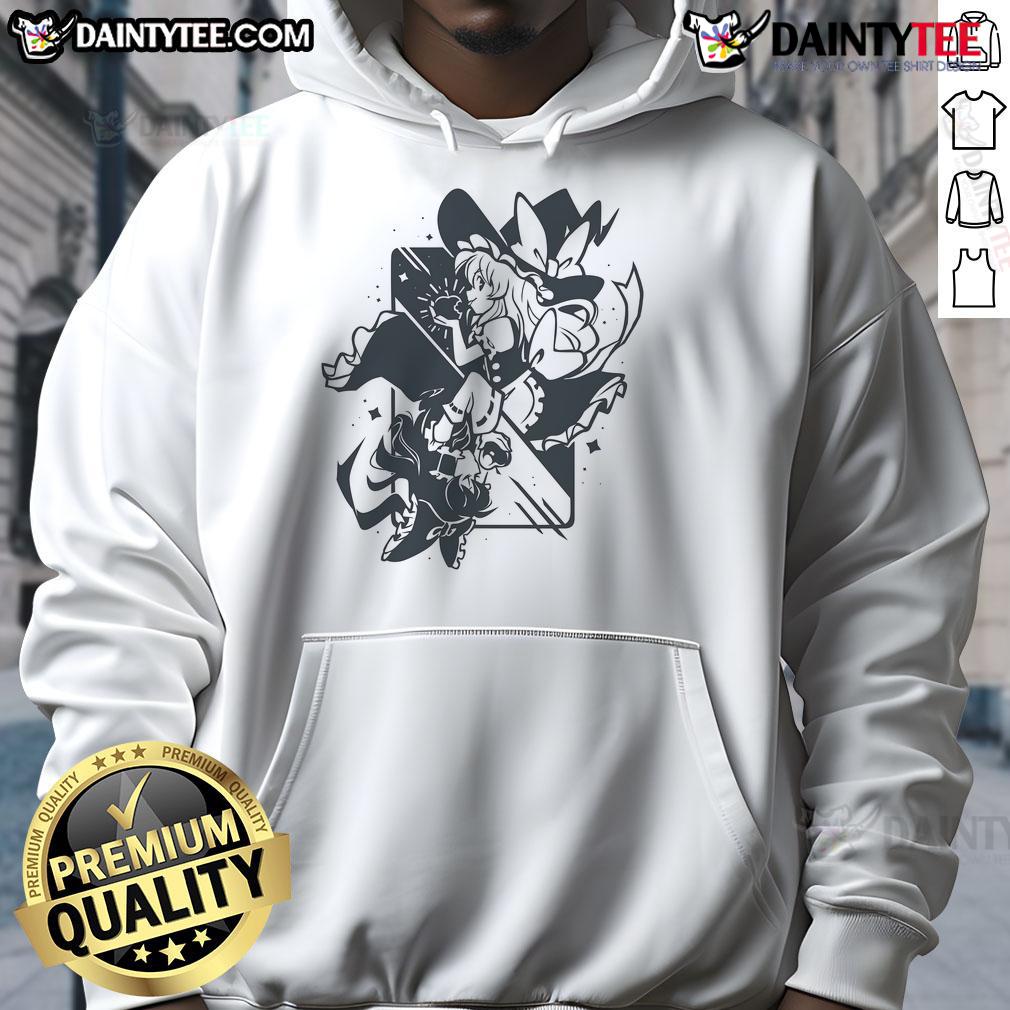 Alt Text: Cute Marisa Kirisame hoodie featuring Bad Apple art from Touhou Project, perfect for fans of the series.