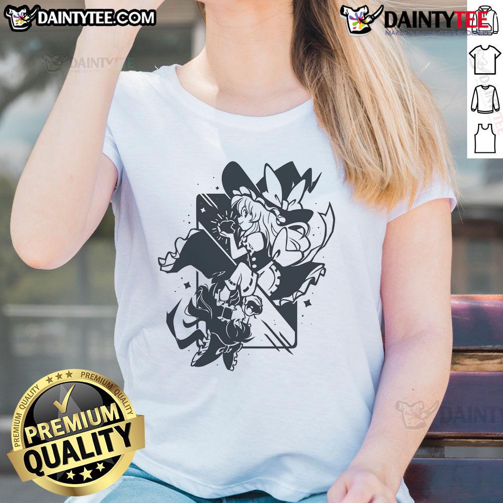 Alt Text: Cute Marisa Kirisame in Bad Apple art on a ladies tee from Touhou Project, showcasing vibrant colors and playful design.