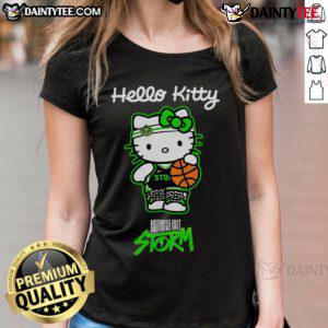 Cute Seattle Storm X Hello Kitty night ladies tee featuring vibrant graphics and a stylish design for fans.