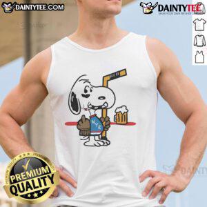 Alt Text: Cute Snoopy Player in New York Ranger hockey tank top showing middle finger, perfect for fans and collectors.