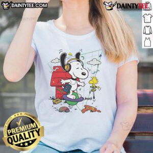 Cute Snoopy and Woodstock Pogo Days ladies tee, featuring vibrant graphics and playful design for fans of Peanuts.