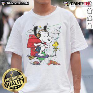 Alt Text: Cute Snoopy Woodstock Pogo Days T-Shirt featuring vibrant graphics of Snoopy and Woodstock in playful poses.