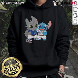 Adorable Stitch and Toothless design on a New York Yankees hoodie, perfect for fans who love cute and sporty style.