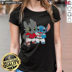 Cute Stitch and Toothless Philadelphia Phillies ladies tee featuring vibrant graphics and comfortable fit.