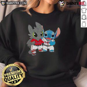 Alt Text: Cute Stitch and Toothless Philadelphia Phillies sweatshirt featuring vibrant designs and cozy fabric for fans.