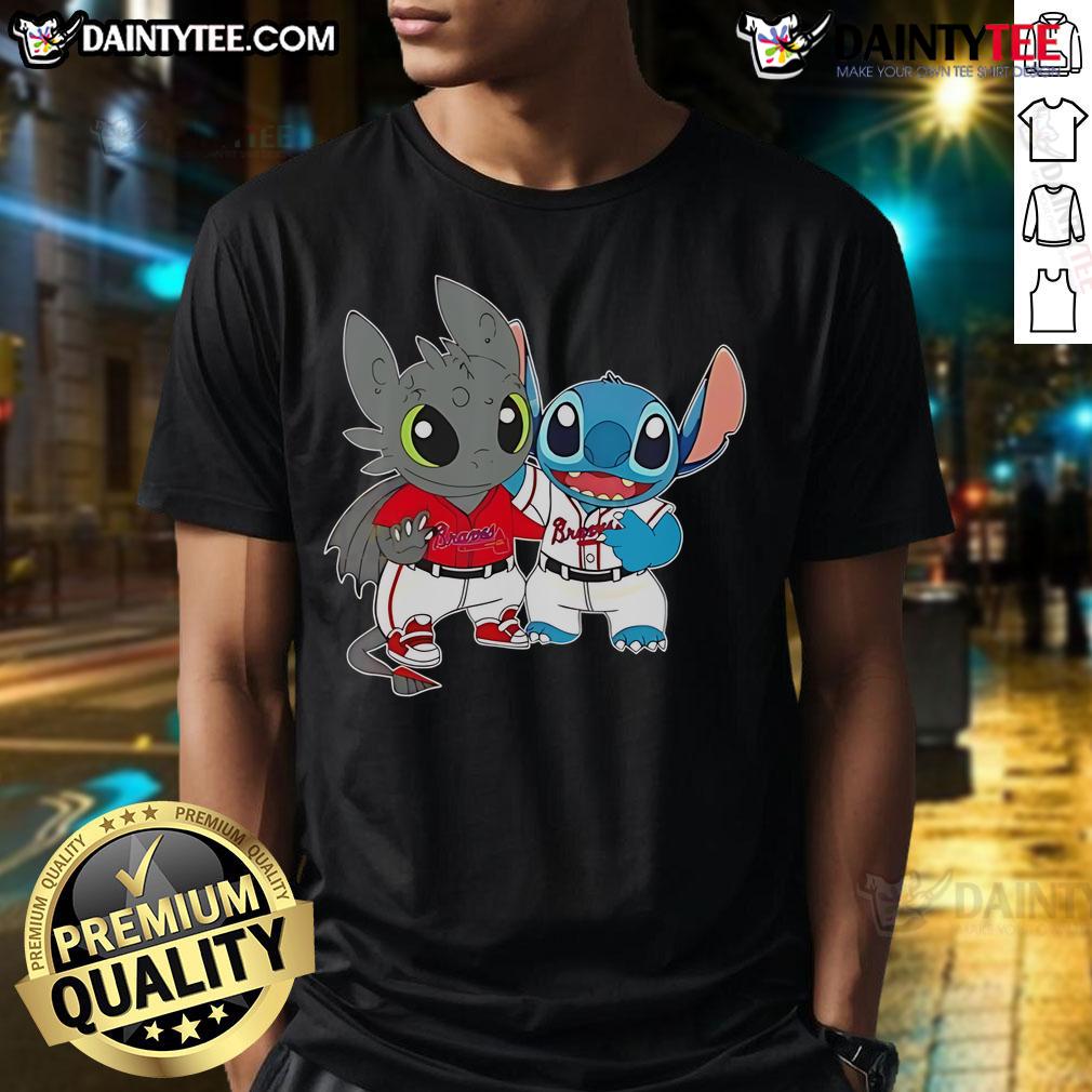 Alt Text: Cute Stitch and Toothless graphic on a Philadelphia Phillies t-shirt, perfect for fans and Disney lovers alike.