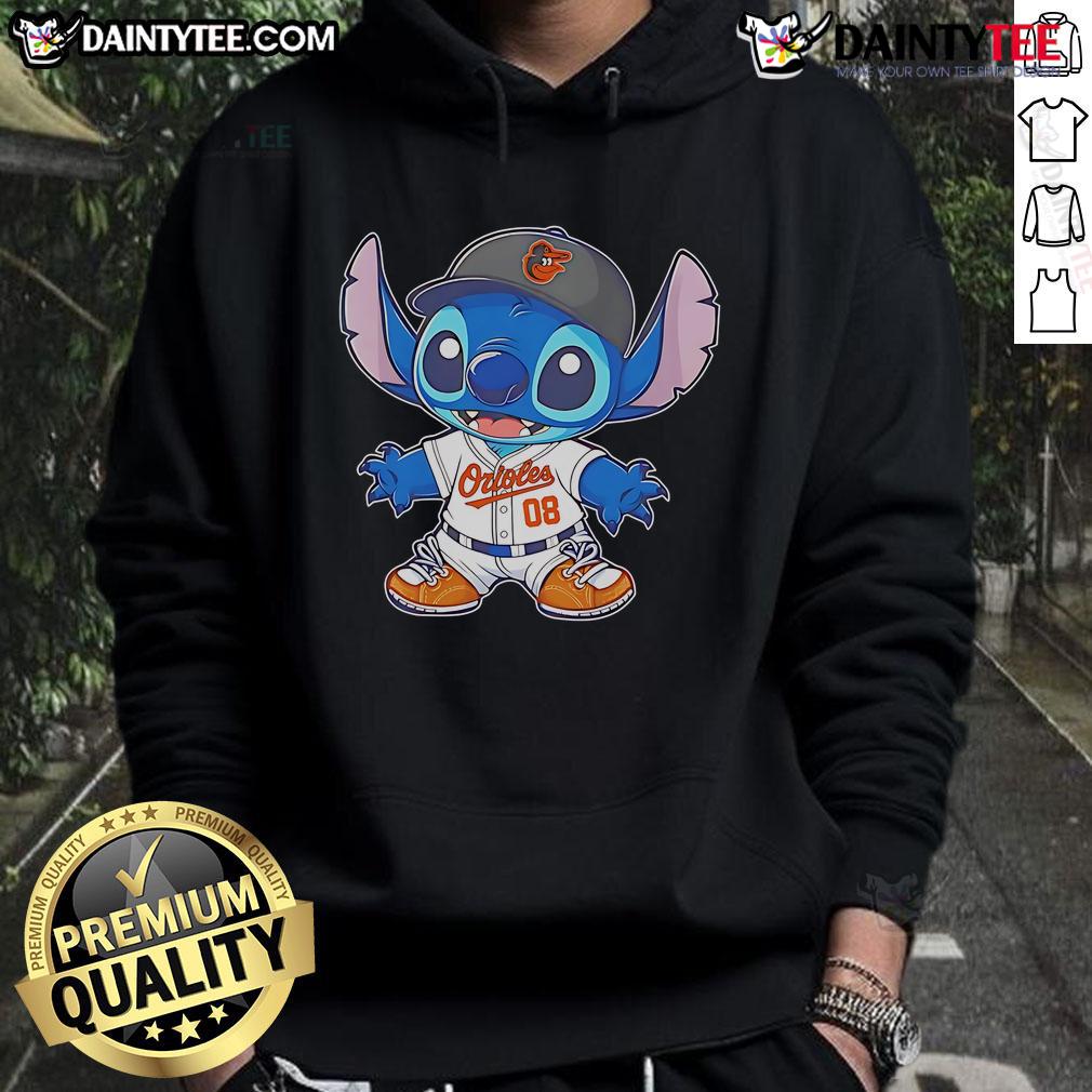 Cute Stitch Baltimore Orioles baseball hoodie with vibrant team colors and stylish design, perfect for fans.