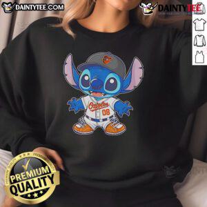 Alt Text: Cute Stitch Baltimore Orioles baseball sweatshirt featuring vibrant team colors and soft fabric, perfect for fans.