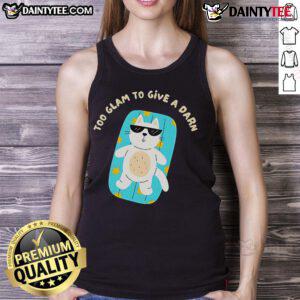 Cute Too Glam to Give a Darn Cat Tank Top featuring a stylish cat graphic, perfect for cat lovers and fashion enthusiasts.