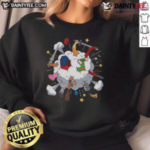 Funny 80s Cartoon Fight Sweatshirt featuring vibrant graphics of iconic cartoon characters in a playful battle scene.
