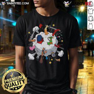 Funny 80s Cartoon Fight T-Shirt featuring vibrant graphics of iconic cartoon characters in a playful battle scene.