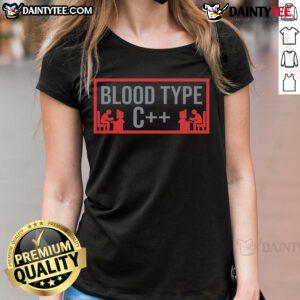 Funny Blood Type C Programmer Ladies Tee featuring humorous programming graphics and stylish design for tech enthusiasts.