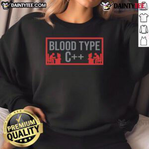 Funny Blood Type C Programmer Sweatshirt featuring humorous coding graphics perfect for tech enthusiasts and programmers.