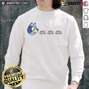 Alt Text: Funny Blu Man sweatshirt featuring Bluey and Pac-Man designs, perfect for casual wear and fans of quirky fashion.