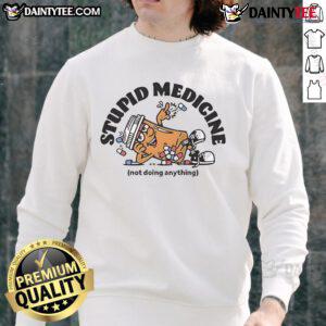 Alt Text: Funny Bring Me The Horizon sweatshirt featuring a playful design about stupid medicine and its ineffectiveness.