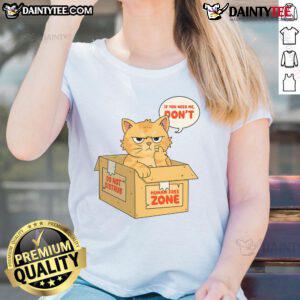 Funny cat in a cardboard box with a playful message on a ladies tee, perfect for cat lovers and humor enthusiasts.