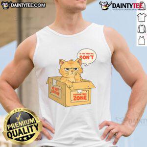 Funny cat in a cardboard box wearing a tank top with If You Need Me text, perfect for animal lovers and humor fans.