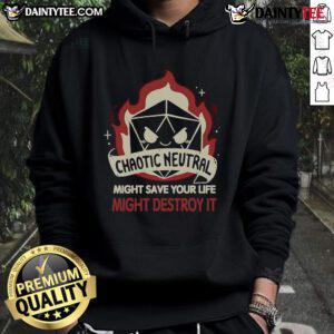Funny chaotic neutral D&D dice hoodie design, perfect for gamers who embrace the unpredictable side of tabletop adventures.