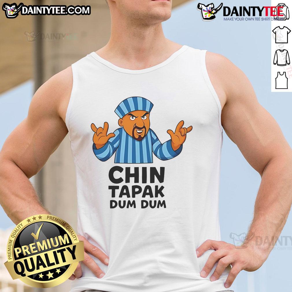 Funny Chin Tapak Dum Dum Tank Top featuring a humorous graphic, perfect for casual wear and showcasing fun style.