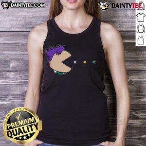 Funny Pill Man Pac-Man tank top featuring a vibrant design of Pac-Man and pills, perfect for gaming fans and casual wear.
