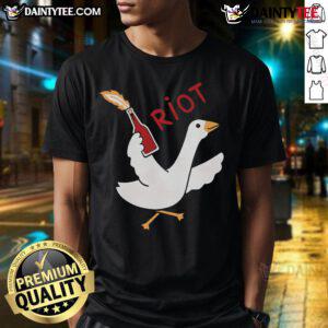 Funny Riot Goose Molotov Cocktail T-Shirt featuring a cartoon goose holding a cocktail, perfect for humor and casual wear.