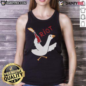 Alt Text: Funny riot goose graphic on a Molotov cocktail tank top, perfect for humor and unique fashion statements.