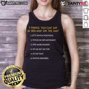 Funny tank top featuring humorous phrases for the bedroom and mat, perfect for playful moments and casual wear.