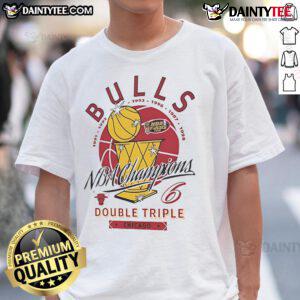 Alt Text: Good Chicago Bulls NBA Champions Double Triple 1991-1998 T-Shirt featuring iconic team graphics and championship years.