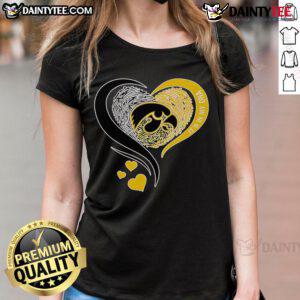 Good Fingerprint Heart Iowa Hawkeyes Ladies Tee highlighting DNA pride and team spirit in stylish design.